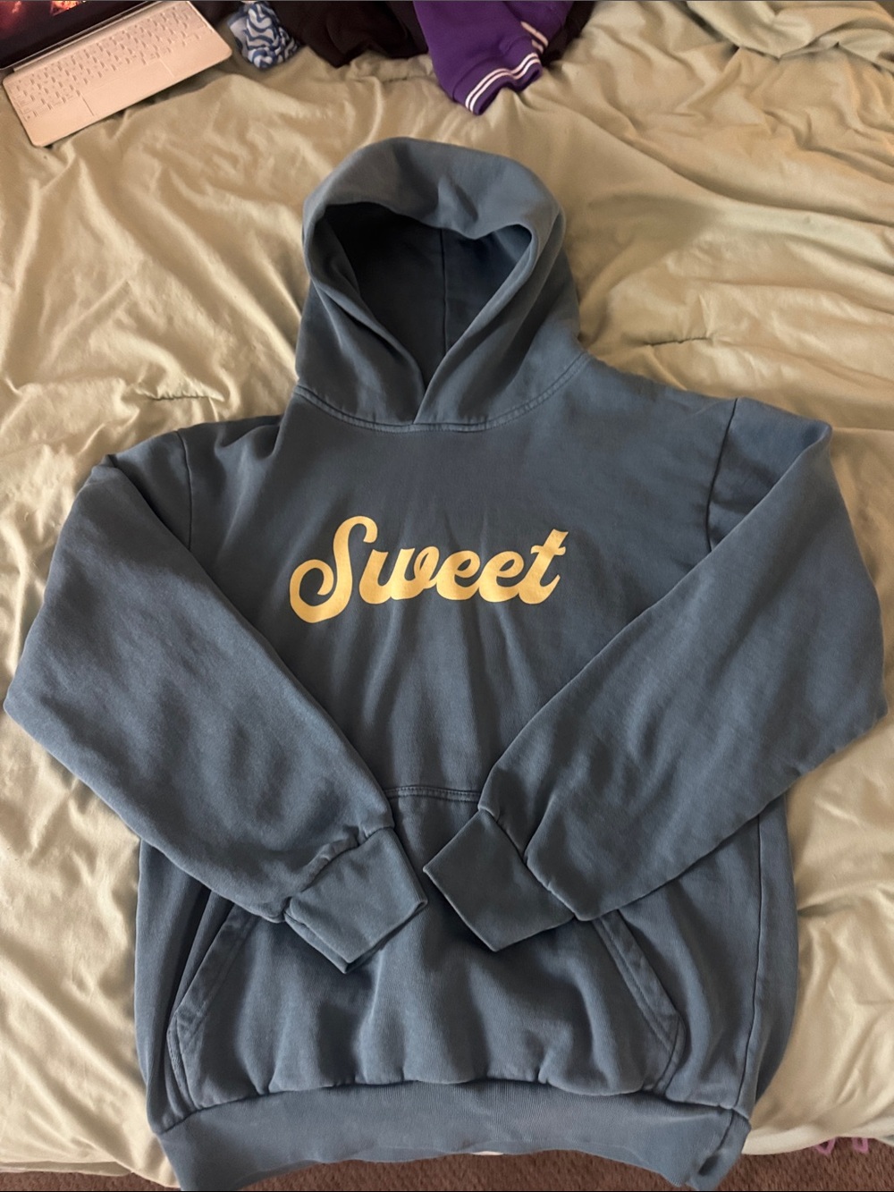 Blue "Sweet" Graphic Hooded Sweatshirt - Women’s small